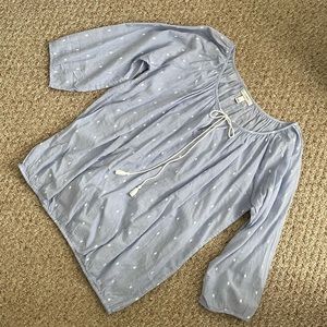 J Crew Light Blue & White Peasant Blouse Size Medium